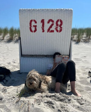 Heino Hund am Strandkorb beim Ostsee Urlaub
