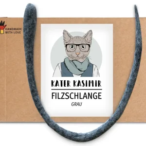 Kater Kasimir - Handgerollte Filzschlange aus reinem Wollfilz, grau, 50 cm lang.